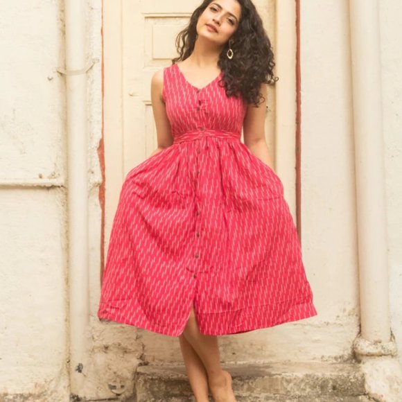 Ethical Handmade Clothing Gulabo Ikat Dress - CLOTHO STUDIO TORONTO - Picture 1 of 7